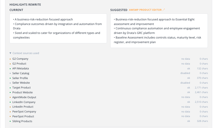 Screen 8: AI rewrite — 1-click content update suggestions